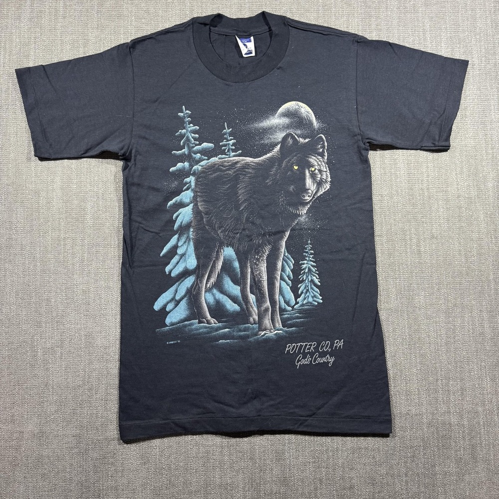 Vintage Habitat Shirt Mens Small Wolf Potter County PA Gods Country Graphic 90s